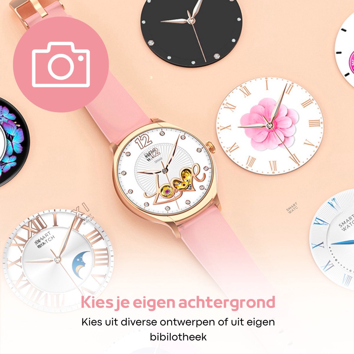 FOXLY® Smartwatch Dames Rose Goud HD Touchscreen