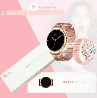 FOXLY® Smartwatch Dames Rose Goud HD Touchscreen