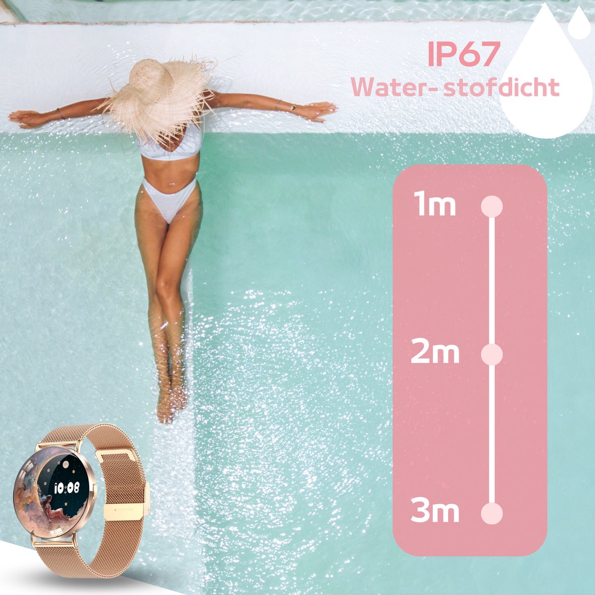 FOXLY® Smartwatch Ultra Rosé HD - Smartwatch voor Dames en Heren