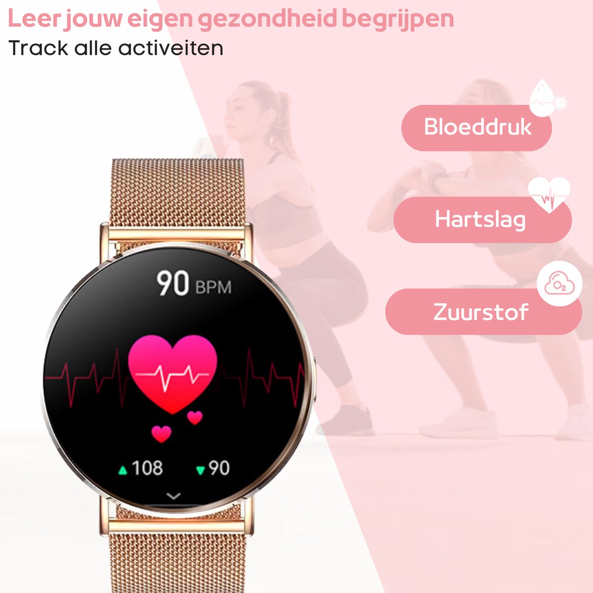 FOXLY® Smartwatch Ultra Rosé HD - Smartwatch voor Dames en Heren
