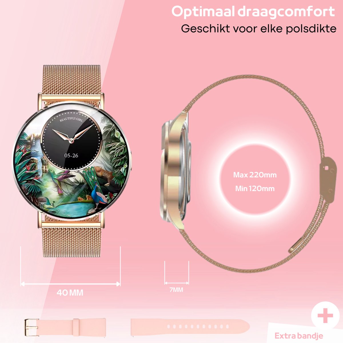 FOXLY® Smartwatch Ultra Rosé HD - Smartwatch voor Dames en Heren