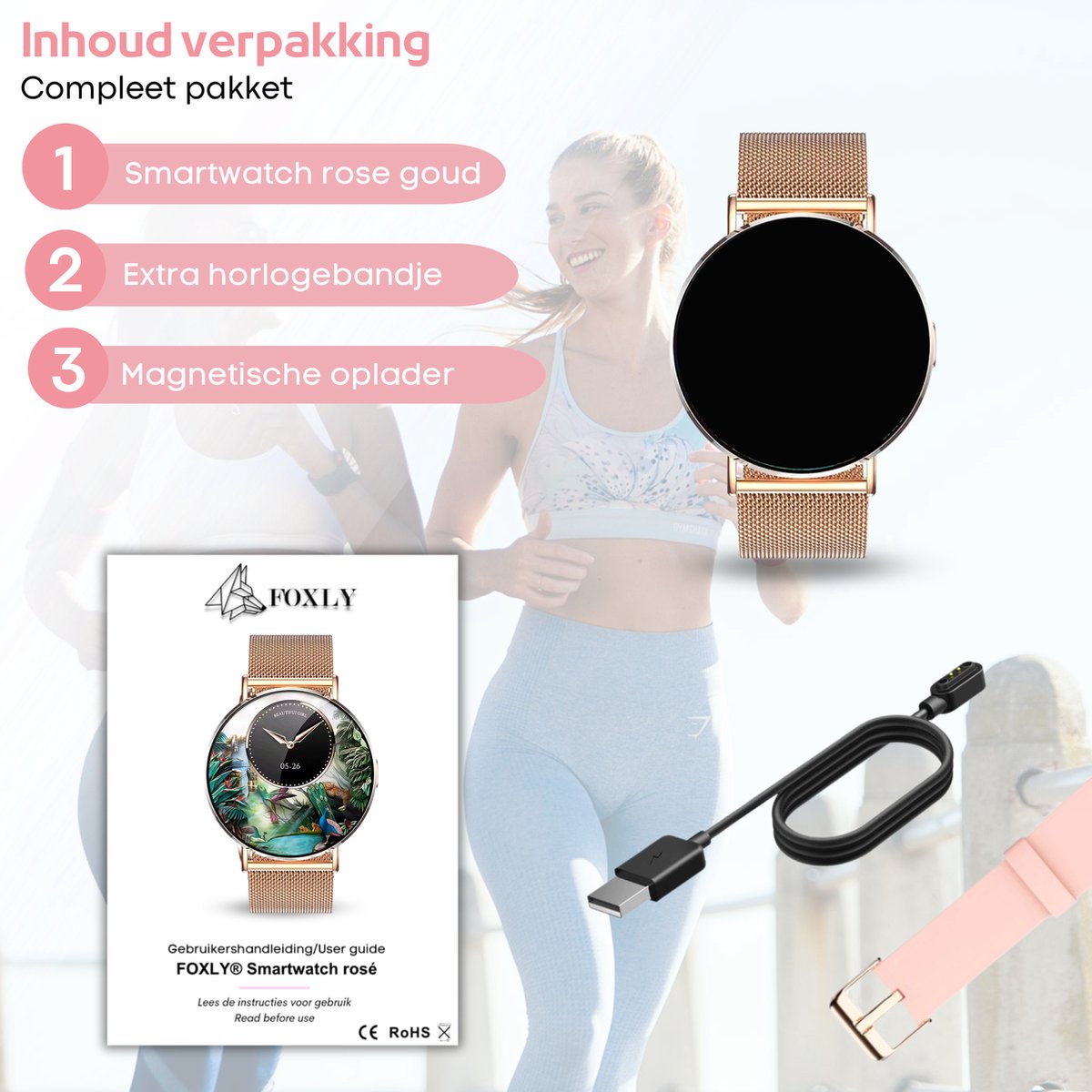 FOXLY® Smartwatch Ultra Rosé HD - Smartwatch voor Dames en Heren