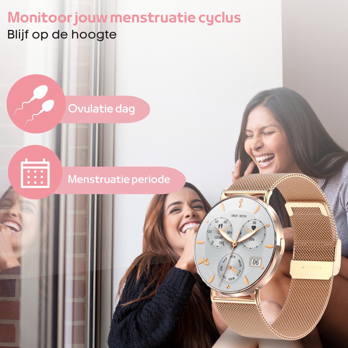 FOXLY® Smartwatch Ultra Rosé HD - Smartwatch voor Dames en Heren