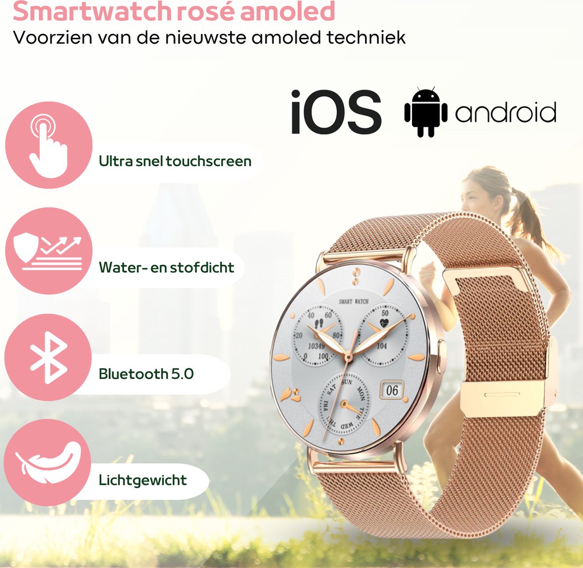 FOXLY® Smartwatch Ultra Rosé HD - Smartwatch voor Dames en Heren