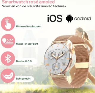 FOXLY® Smartwatch Ultra Rosé HD - Smartwatch voor Dames en Heren