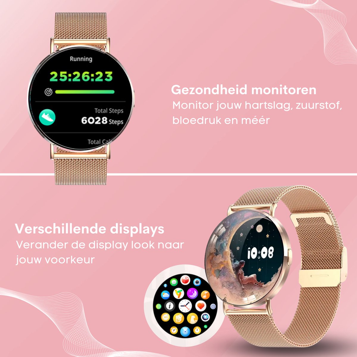 FOXLY® Smartwatch Ultra Rosé HD - Smartwatch voor Dames en Heren