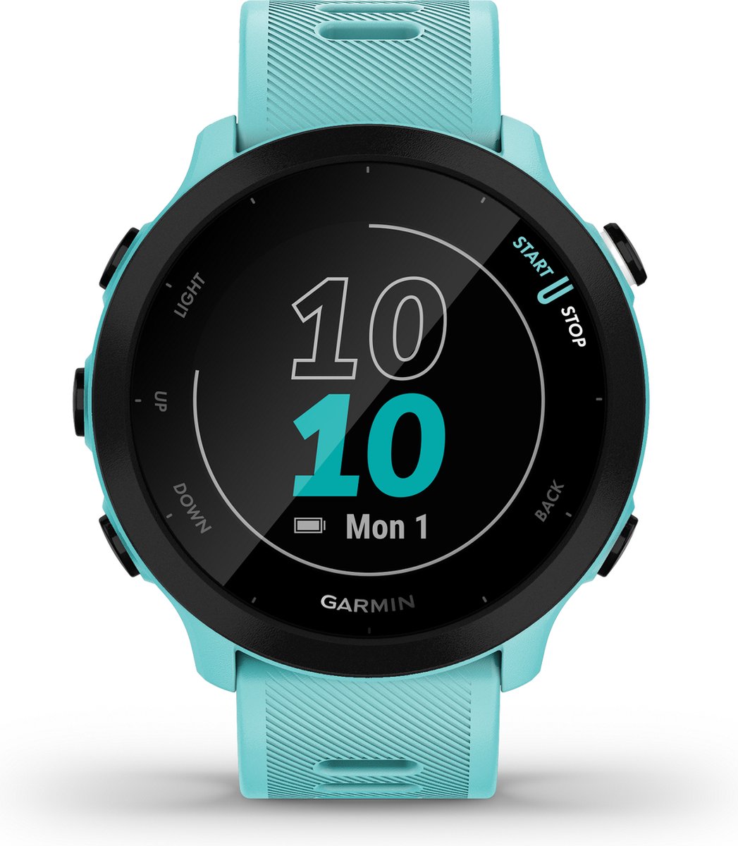 De Garmin Forerunner 55 Hardloophorloge 42mm Aqua in één oogopslag