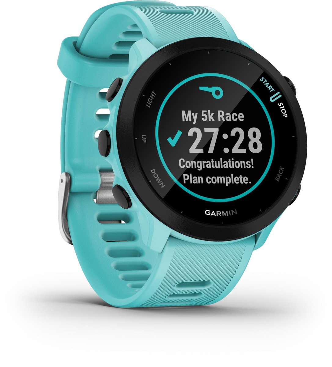 Wat vinden we goed aan de Garmin Forerunner 55 Hardloophorloge 42mm Aqua