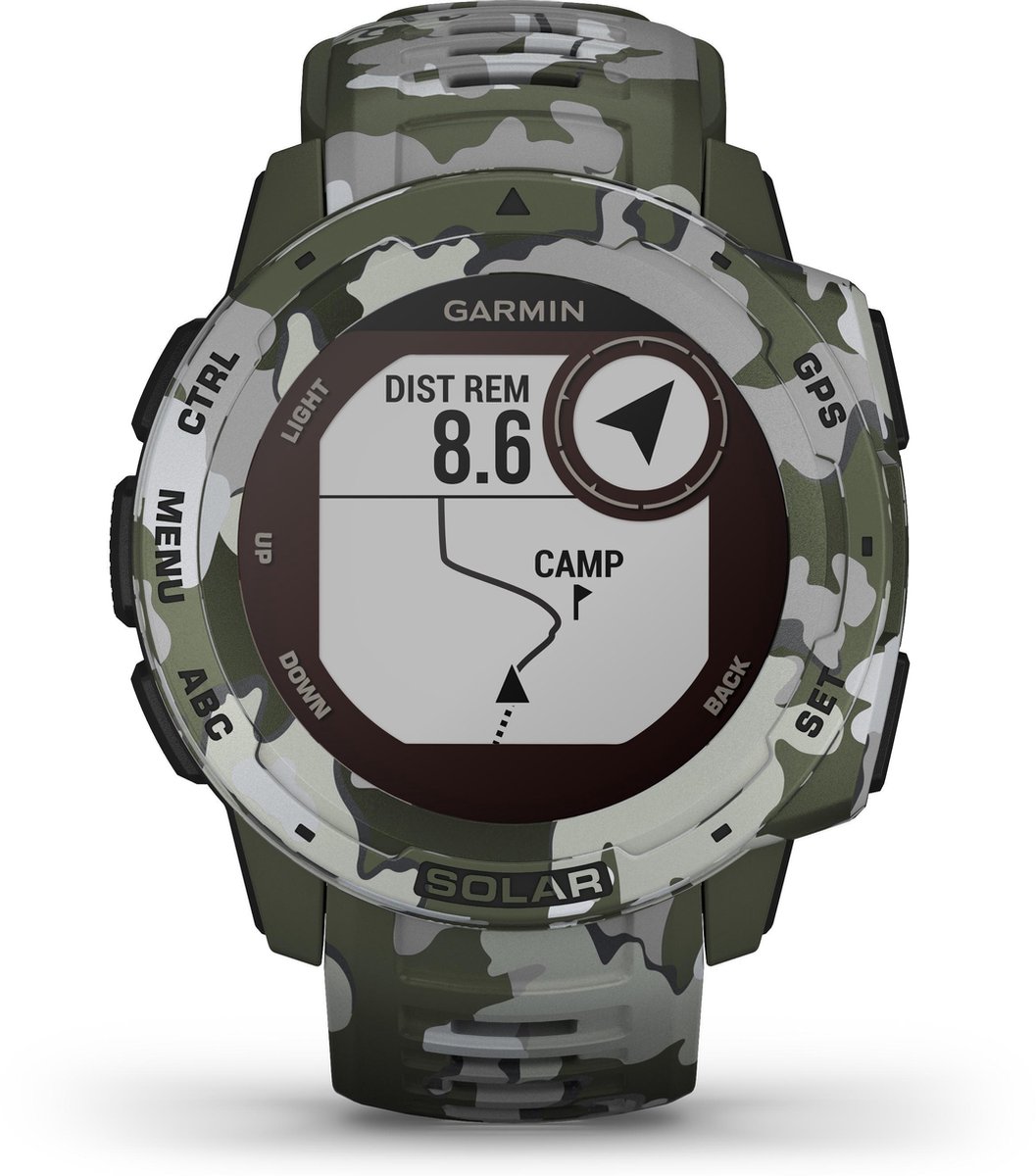 De Garmin Instinct Solar 45mm Groen Camo Edition Smartwatch in één oogopslag