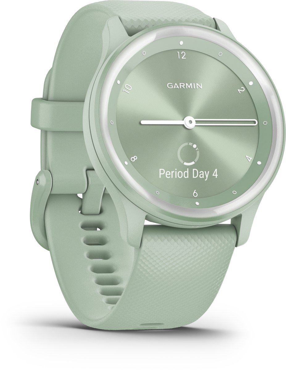 Wat vinden we goed aan de Garmin Vivomove Sport Hybrid Smartwatch Mint/Zilver