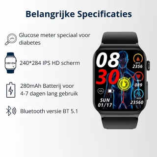 GlucoMeter Smartwatch - Blauwe band