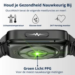 GlucoWatch ECG Hartslagmeter Smartwatch Zwart