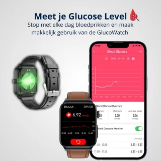 GlucoWatch ECG Hartslagmeter Smartwatch Zwart