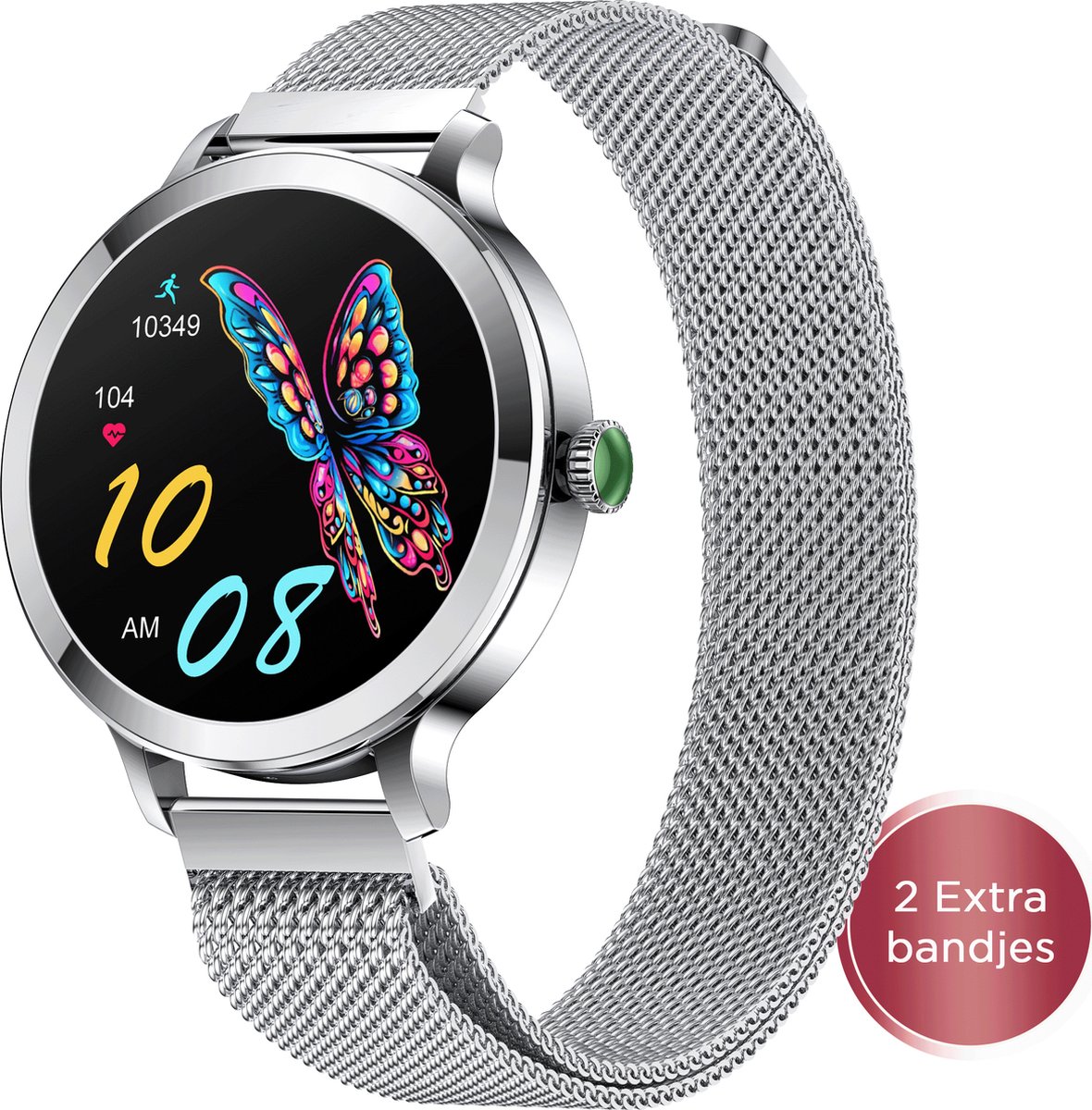 De Golden Sound AMOLED Smartwatch Dames 40mm Zilver inclusief 3 bandjes in één oogopslag