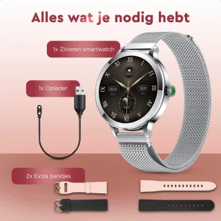 Golden Sound AMOLED Smartwatch Dames 40mm Zilver inclusief 3 bandjes