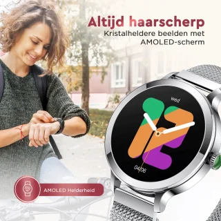 Golden Sound AMOLED Smartwatch Dames 40mm Zilver inclusief 3 bandjes