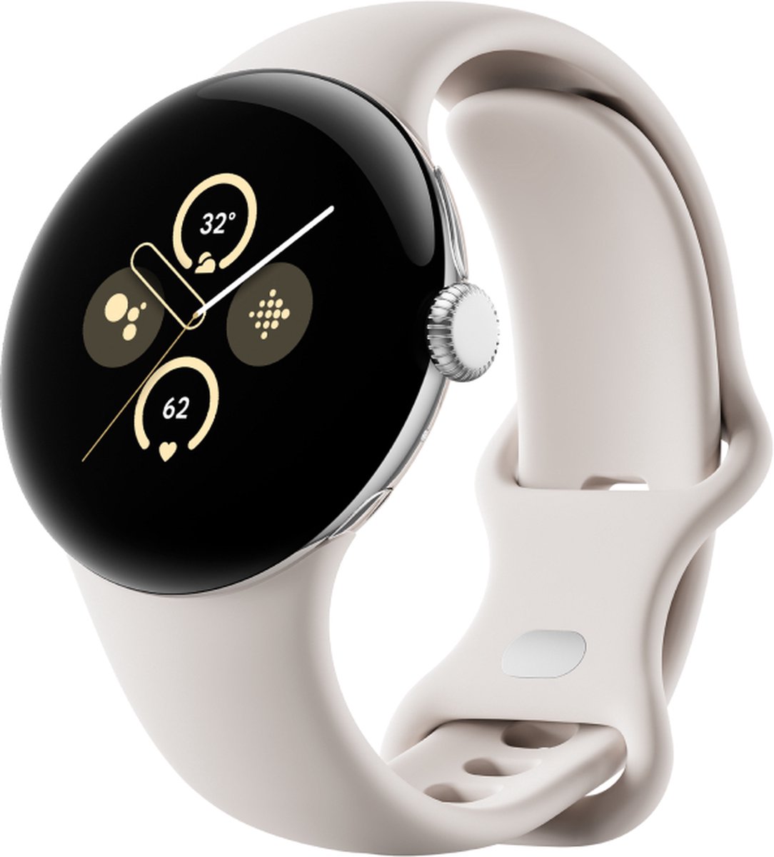 Wat vinden we goed aan de Google Pixel Watch 2 Zilver Beige Siliconenband