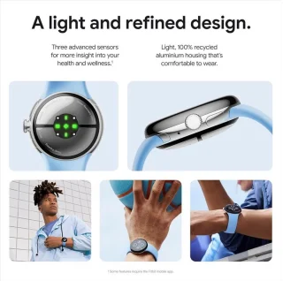 Google Pixel Watch 2 Zilver Blauw Sportbandje