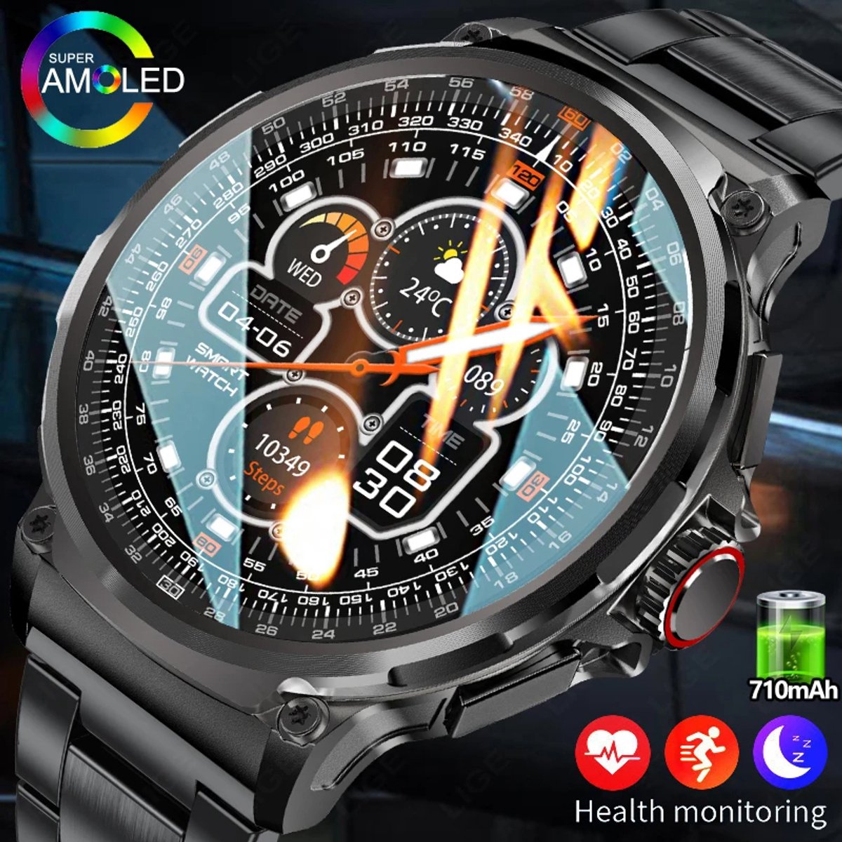 GPS Smartwatch 1,85 inch - Sporthorloge met Bluetooth Oproep en Hartslagmeter