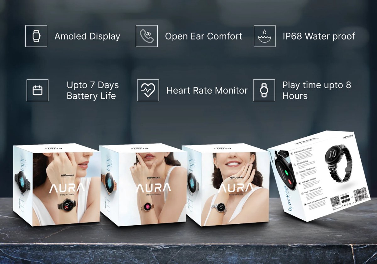 HiFuture Aura Smartwatch Dames 1,08 inch AMOLED Zwart
