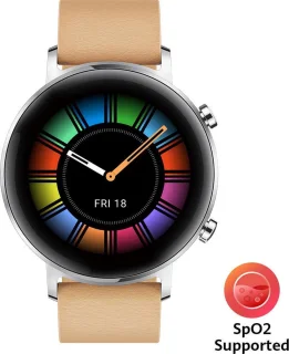 Huawei Watch GT 2 42mm Smartwatch Dames Khaki Lederen Band