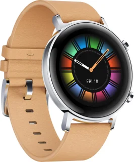 Huawei Watch GT 2 42mm Smartwatch Dames Khaki Lederen Band