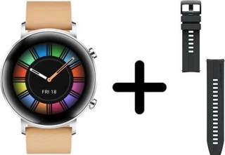 Huawei Watch GT 2 42mm Smartwatch Dames Khaki Lederen Band