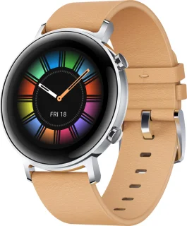Huawei Watch GT 2 42mm Smartwatch Dames Khaki Lederen Band