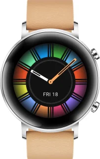 Huawei Watch GT 2 42mm Smartwatch Dames Khaki Lederen Band