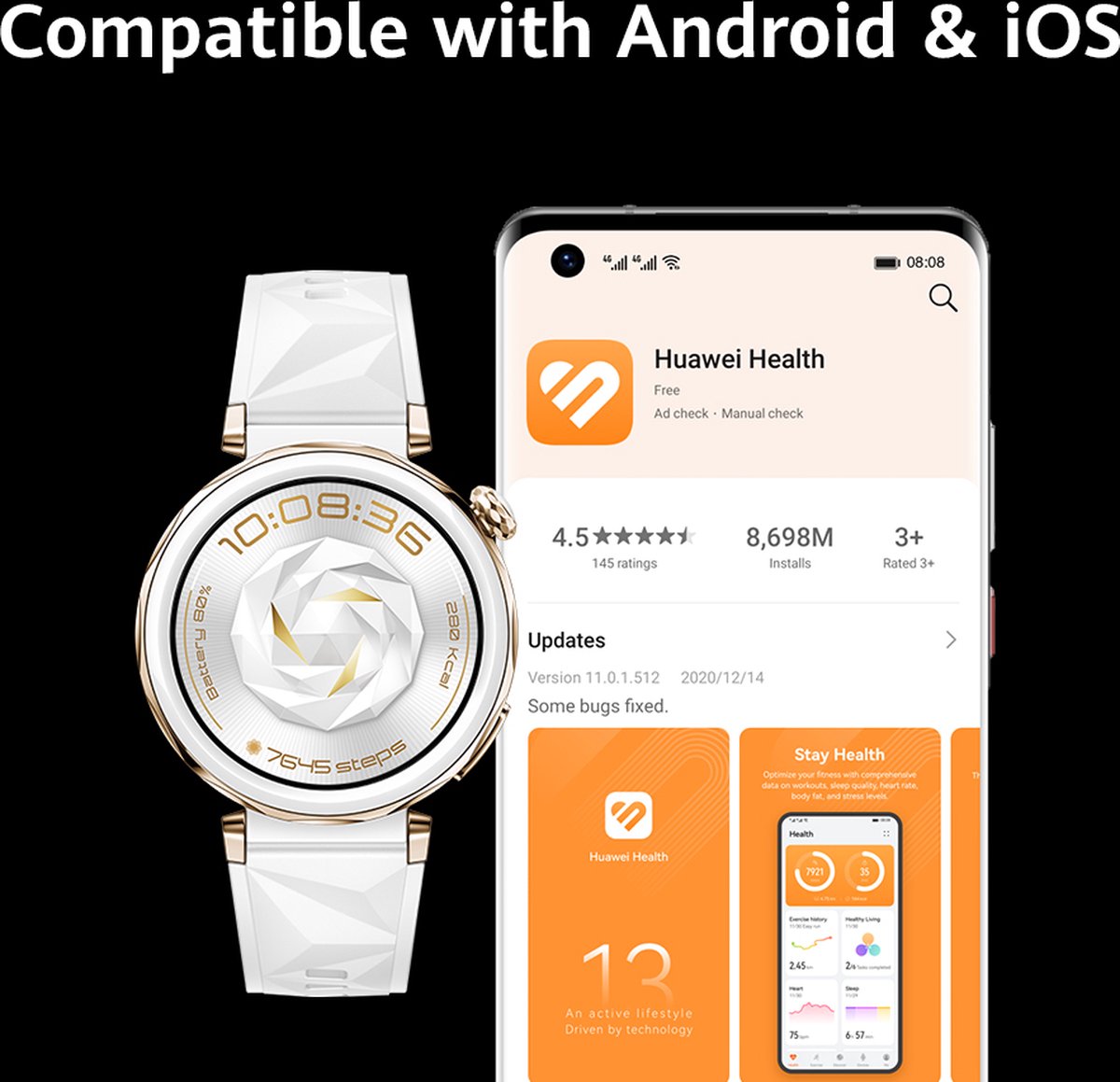 HUAWEI WATCH GT5 Pro 46mm Zwart Fluoroelastomeer Horlogeband