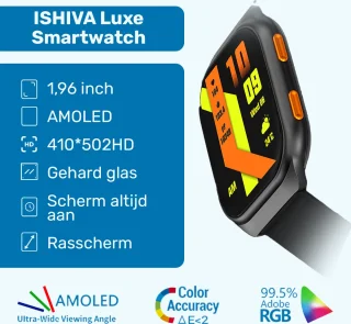 ISHIVA® AMOLED Smartwatch Zwart