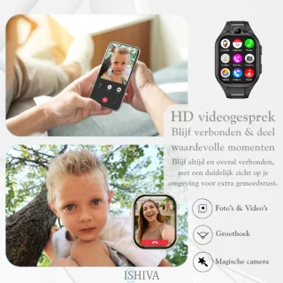 ISHIVA® PRO 4G Kinder Smartwatch Zwart