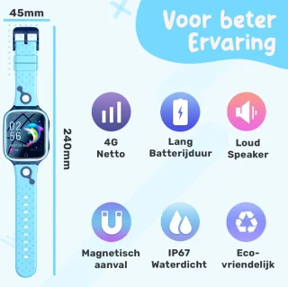 ISHIVA Smartwatch Kinderen GPS Horloge Blauw