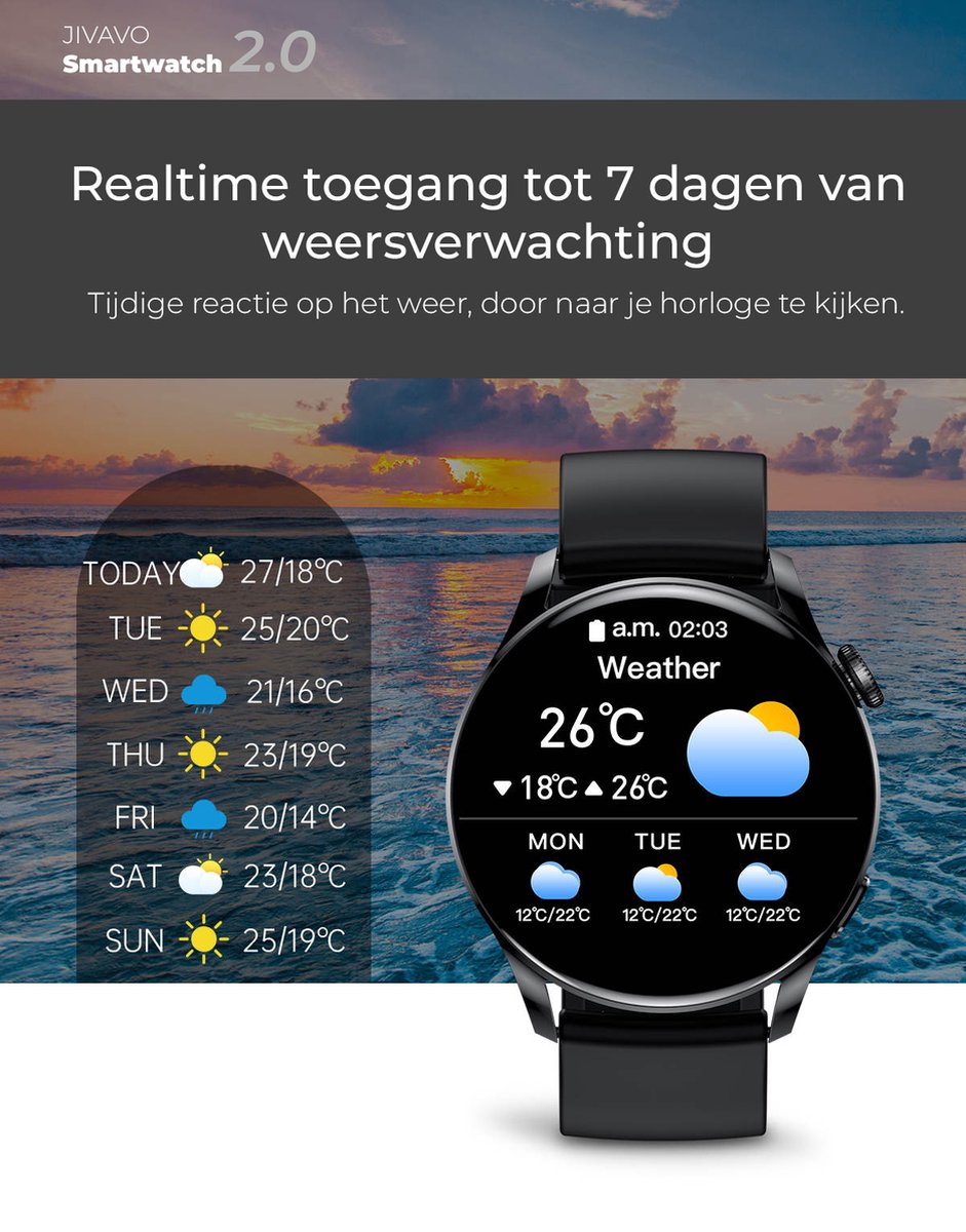 JIVAVO Smartwatch 2.0 Zwart NFC