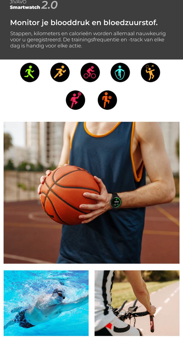 JIVAVO Smartwatch 2.0 Zwart NFC