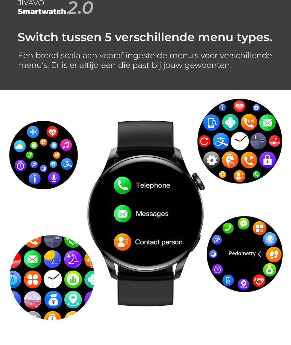 JIVAVO Smartwatch 2.0 Zwart NFC