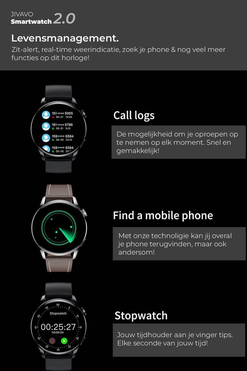 JIVAVO Smartwatch 2.0 Zwart NFC