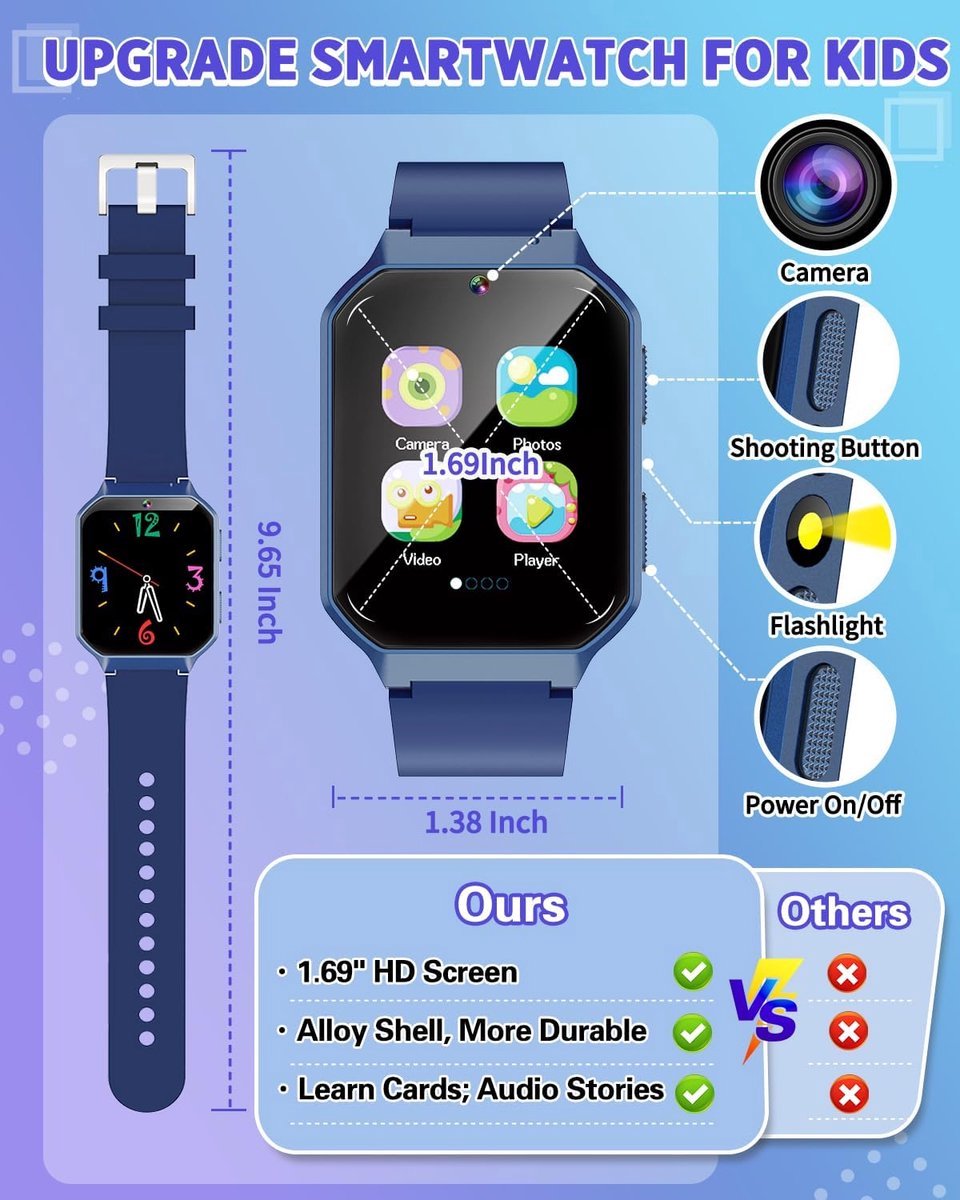 Kiddowz Smartwatch Kinderhorloge Donkerblauw 5-12 jaar