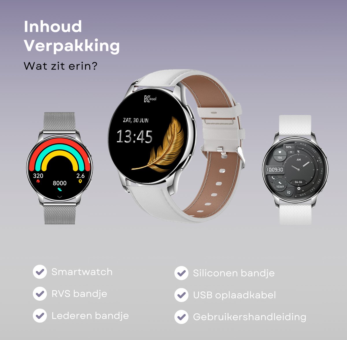 Kiraal Valencia AMOLED Dames Smartwatch RVS Met Bandje