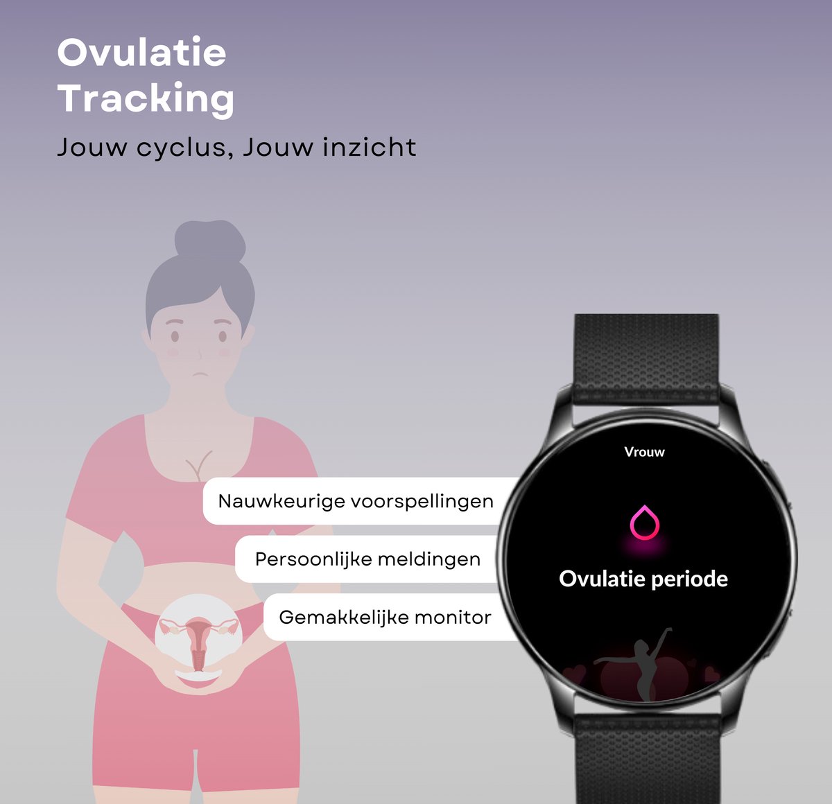 Kiraal Valencia AMOLED Smartwatch Dames Zwart