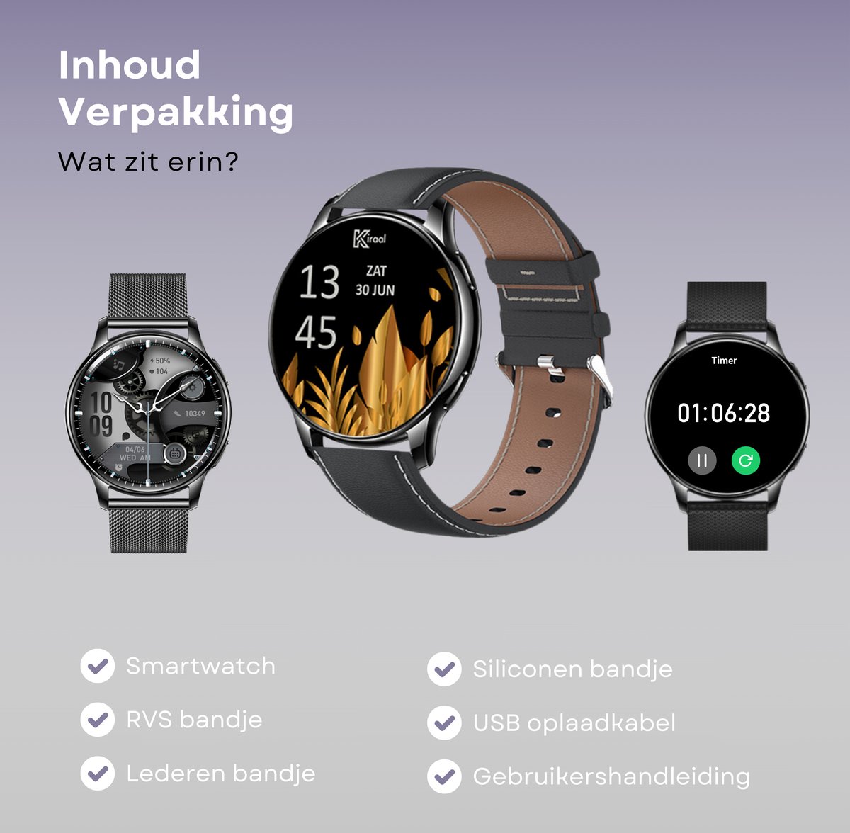 Kiraal Valencia AMOLED Smartwatch Dames Zwart