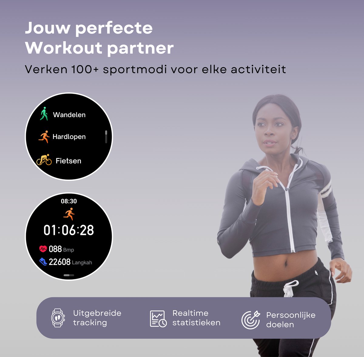 Kiraal Valencia AMOLED Smartwatch Dames Zwart