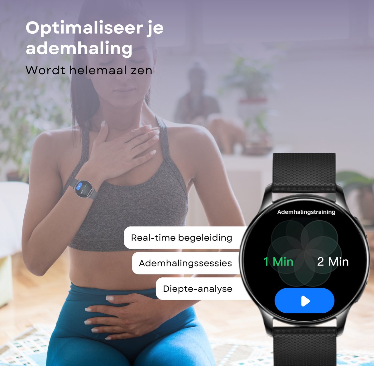 Kiraal Valencia AMOLED Smartwatch Dames Zwart