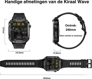 Kiraal Wave Smartwatch Zwart - Android & iOS