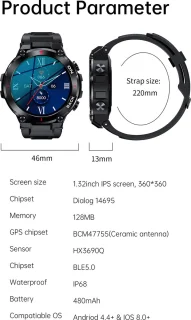 Knobbout 1.32" IPS Smartwatch Sport Grijs