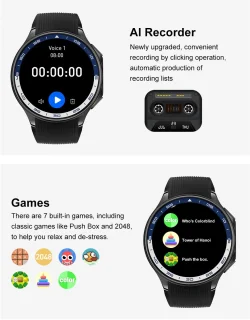 Knobbout 1.43-inch 3D AMOLED Smartwatch – Zwart leer/siliconen band