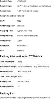 Knobbout 1.43-inch 3D AMOLED Smartwatch – Zwart leer/siliconen band