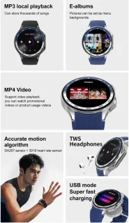 Knobbout 1.43-inch 3D AMOLED Smartwatch – Zwart leer/siliconen band