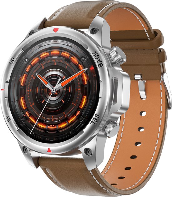 Knobbout 1.53" LED Slimme Horloge Bruin Leer