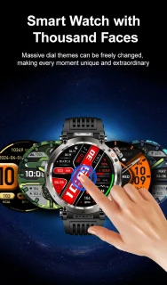 Knobbout 1.7" Outdoor Smartwatch - Zwart Staal met Siliconen Band